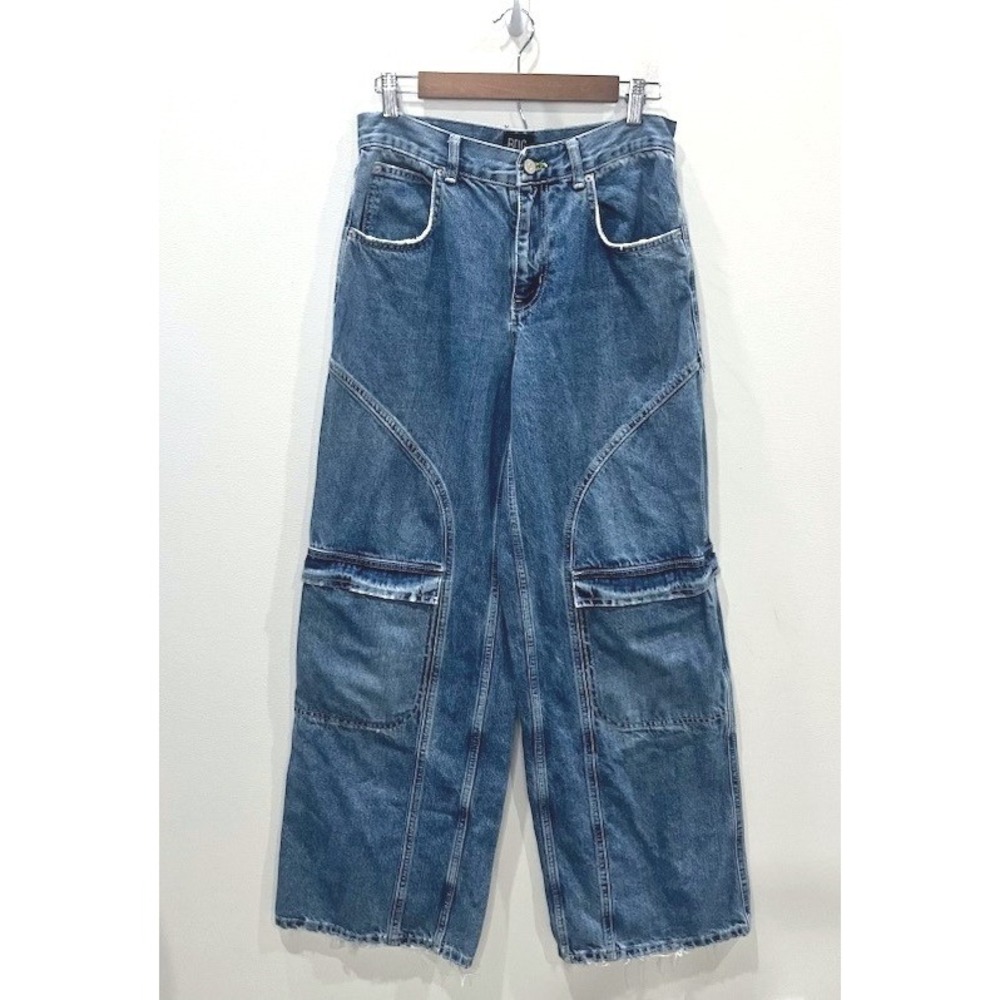 BDG Urban Outfitters Skater Baggy Cargo Jeans Size 27 Medium Wash Y2K Grunge